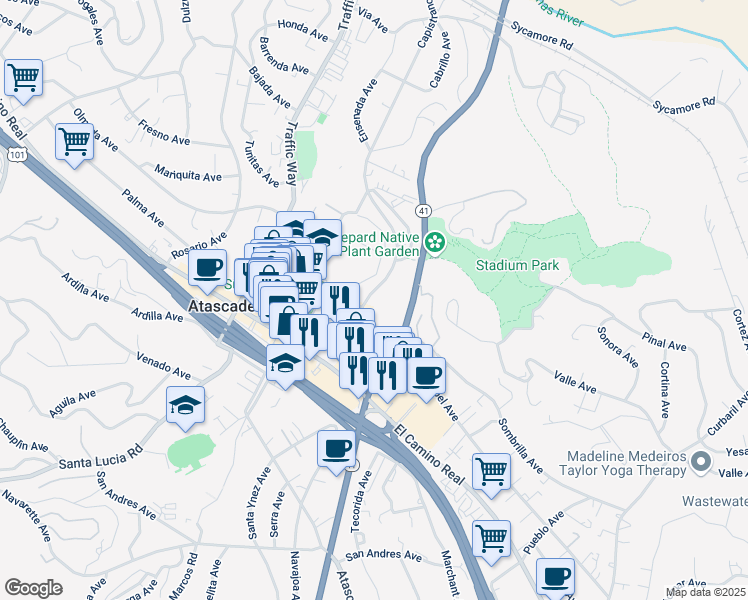 map of restaurants, bars, coffee shops, grocery stores, and more near in Atascadero