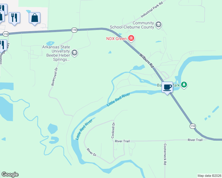 map of restaurants, bars, coffee shops, grocery stores, and more near 30 Oxbow Landing Road in Heber Springs