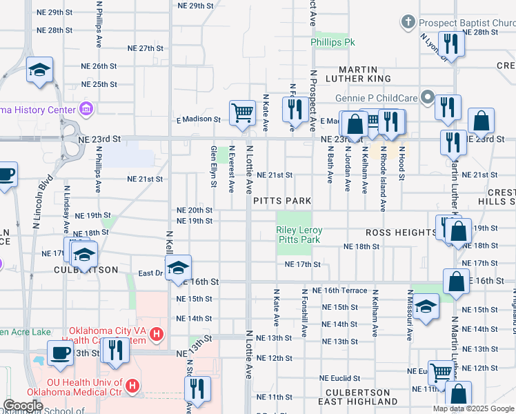map of restaurants, bars, coffee shops, grocery stores, and more near in Oklahoma City
