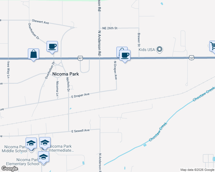 map of restaurants, bars, coffee shops, grocery stores, and more near 12007 East Draper Avenue in Choctaw