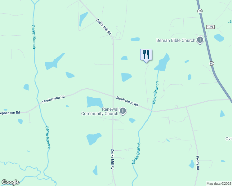 map of restaurants, bars, coffee shops, grocery stores, and more near 2800 Stephenson Road in Angier