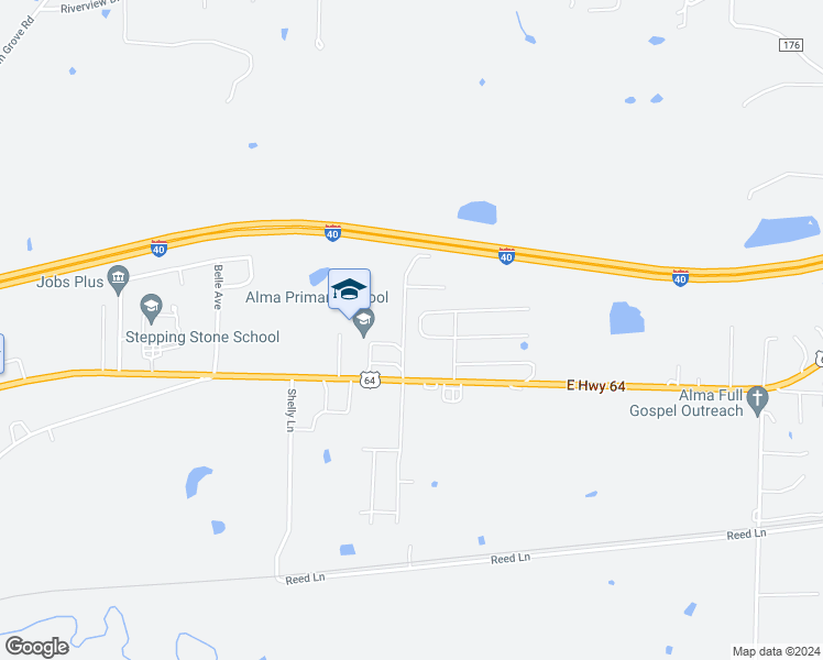 map of restaurants, bars, coffee shops, grocery stores, and more near 1719 Wilder Lane in Alma