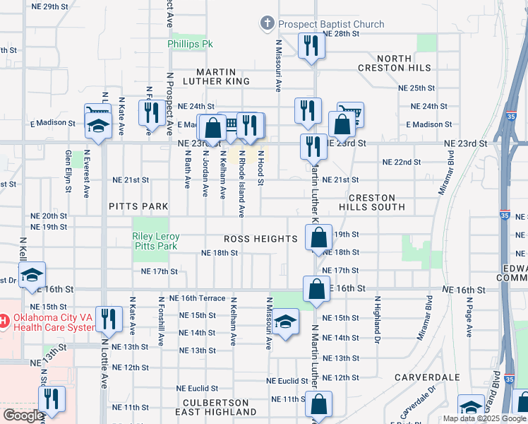 map of restaurants, bars, coffee shops, grocery stores, and more near in Oklahoma City