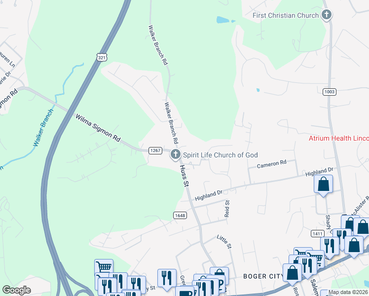 map of restaurants, bars, coffee shops, grocery stores, and more near 664 Walker Branch Road in Lincolnton