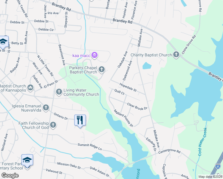 map of restaurants, bars, coffee shops, grocery stores, and more near 1949 Quill Court in Kannapolis
