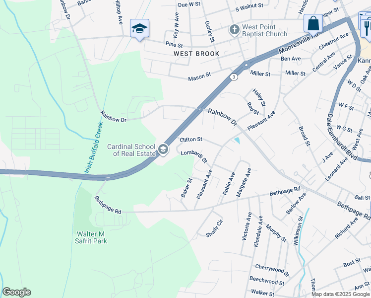 map of restaurants, bars, coffee shops, grocery stores, and more near 1252 Lombardi Street in Kannapolis