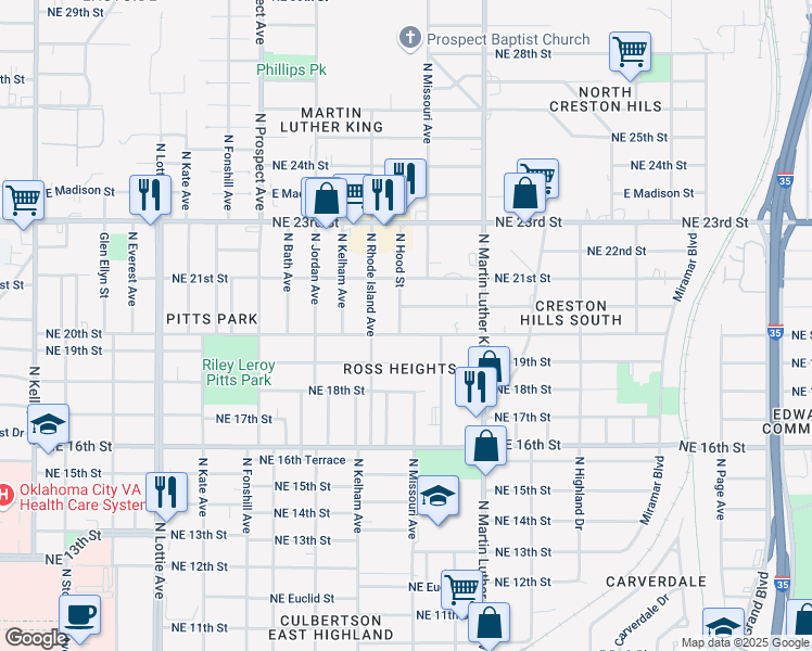 map of restaurants, bars, coffee shops, grocery stores, and more near in Oklahoma City