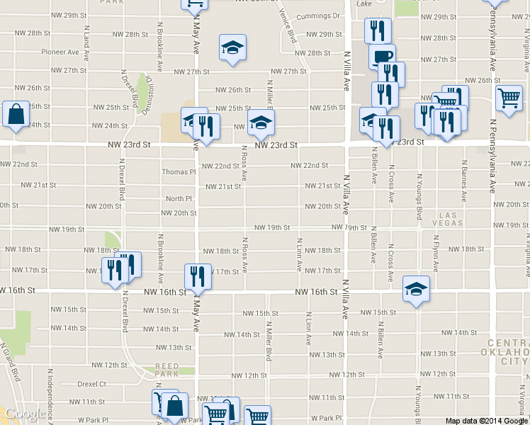 map of restaurants, bars, coffee shops, grocery stores, and more near 2746 Northwest 20th Street in Oklahoma City