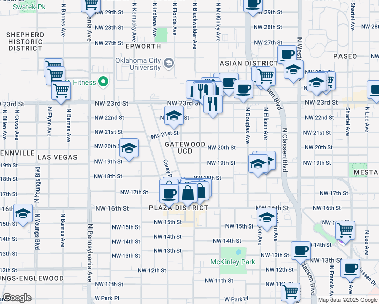map of restaurants, bars, coffee shops, grocery stores, and more near 1712 Northwest 20th Street in Oklahoma City