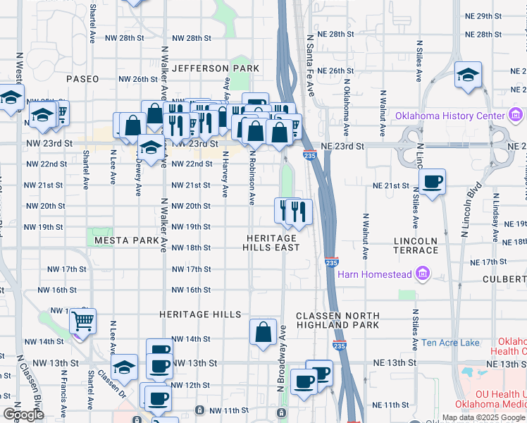 map of restaurants, bars, coffee shops, grocery stores, and more near 122 Northwest 20th Street in Oklahoma City
