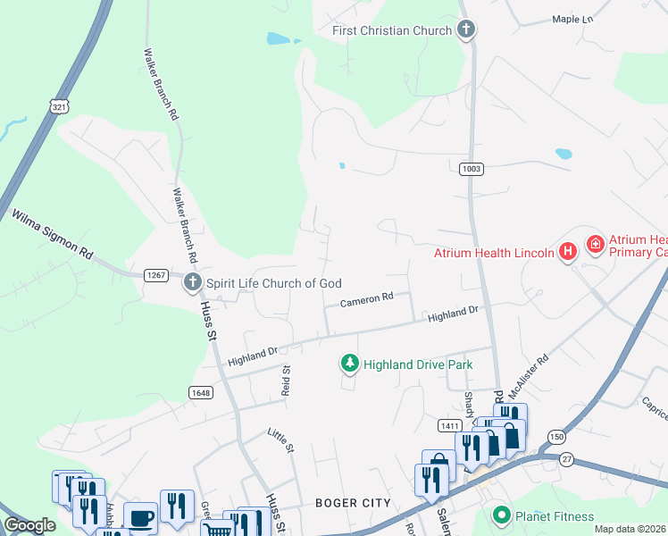 map of restaurants, bars, coffee shops, grocery stores, and more near 628 Hoyle Street in Lincolnton
