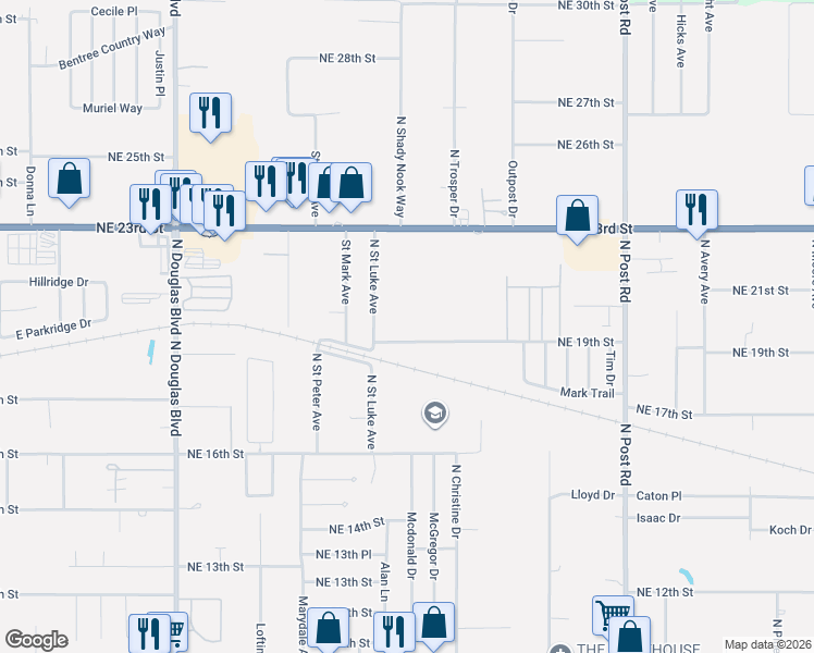 map of restaurants, bars, coffee shops, grocery stores, and more near 9501 Northeast 19th Street in Oklahoma City