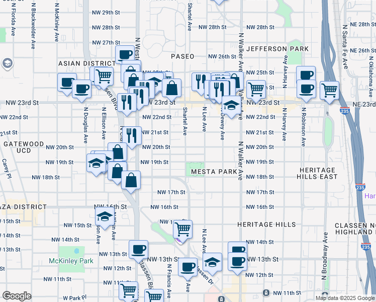 map of restaurants, bars, coffee shops, grocery stores, and more near 2020 North Shartel Avenue in Oklahoma City