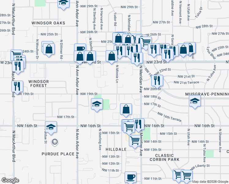 map of restaurants, bars, coffee shops, grocery stores, and more near 4629 NW 19th St in Oklahoma City