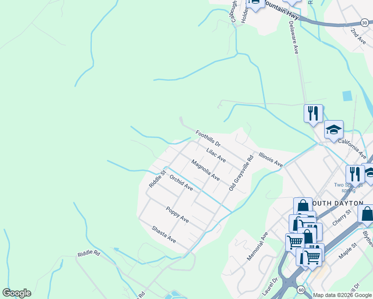 map of restaurants, bars, coffee shops, grocery stores, and more near 159 Riddle Street in Dayton