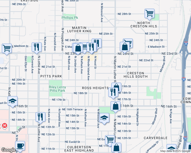 map of restaurants, bars, coffee shops, grocery stores, and more near in Oklahoma City