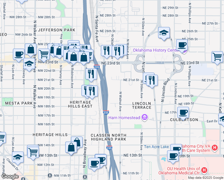 map of restaurants, bars, coffee shops, grocery stores, and more near in Oklahoma City