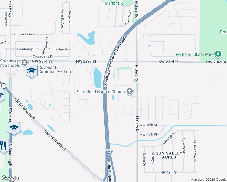 map of restaurants, bars, coffee shops, grocery stores, and more near 2024 Sara Vista Drive in Yukon