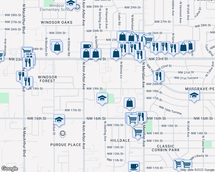 map of restaurants, bars, coffee shops, grocery stores, and more near 4721 Northwest 19th Street in Oklahoma City