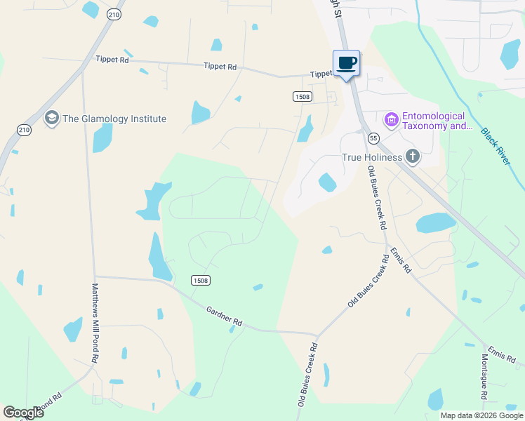 map of restaurants, bars, coffee shops, grocery stores, and more near 326 Roy Adams Road in Angier