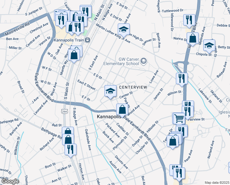 map of restaurants, bars, coffee shops, grocery stores, and more near in Kannapolis