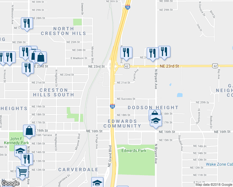 map of restaurants, bars, coffee shops, grocery stores, and more near 2620 Northeast 20th Street in Oklahoma City