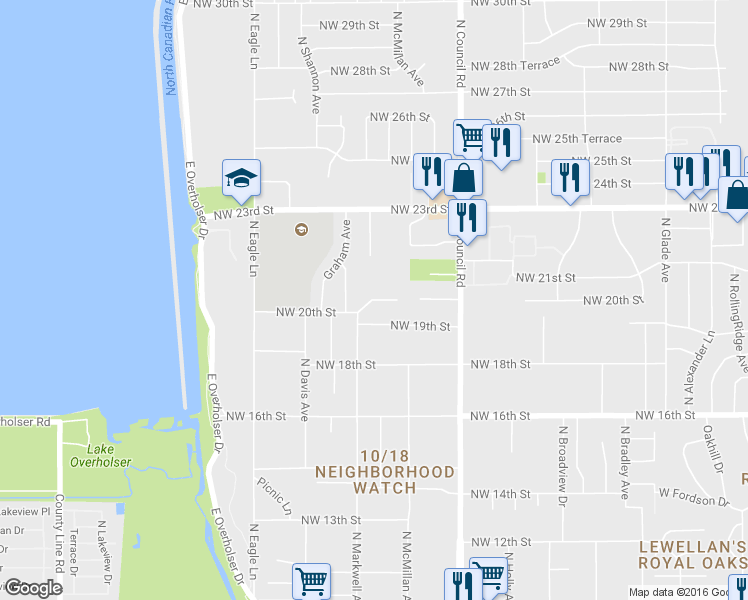 map of restaurants, bars, coffee shops, grocery stores, and more near 8125 Northwest 20th Terrace in Oklahoma City