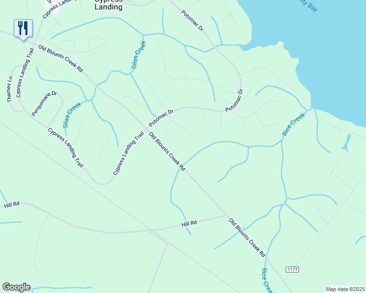 map of restaurants, bars, coffee shops, grocery stores, and more near 107 Saint Johns Court in Chocowinity