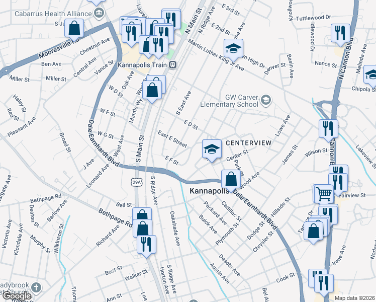 map of restaurants, bars, coffee shops, grocery stores, and more near 400 York Avenue in Kannapolis