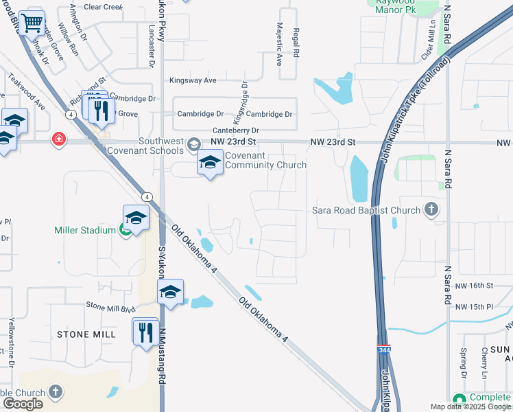 map of restaurants, bars, coffee shops, grocery stores, and more near 11049 Northwest 20th Street in Yukon