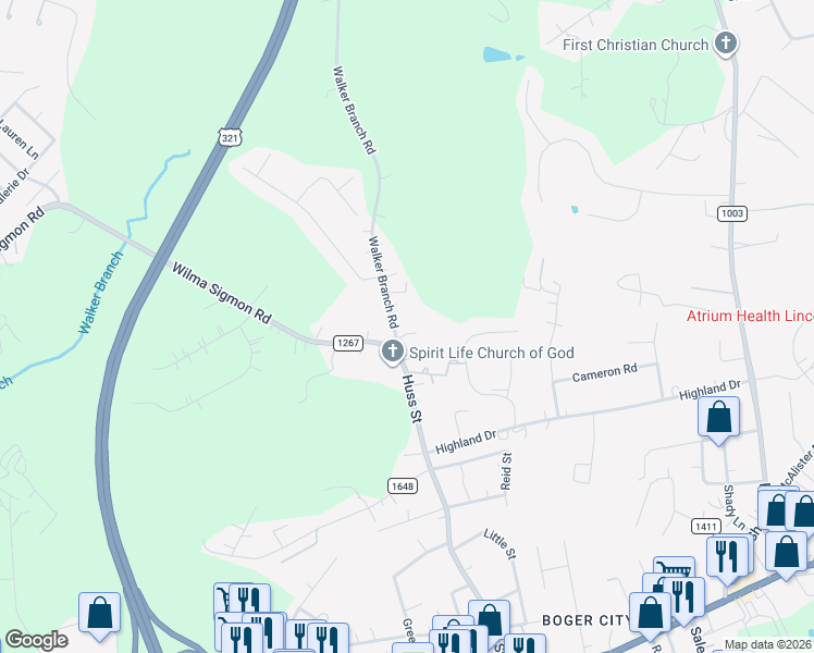 map of restaurants, bars, coffee shops, grocery stores, and more near 664 Walker Branch Road in Lincolnton
