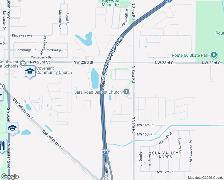 map of restaurants, bars, coffee shops, grocery stores, and more near 2024 Sara Vista Drive in Yukon
