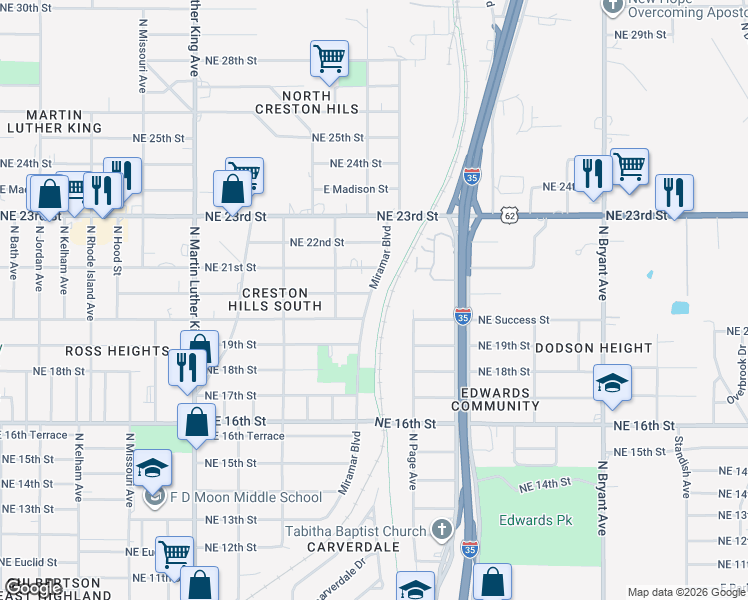 map of restaurants, bars, coffee shops, grocery stores, and more near 2116 Miramar Boulevard in Oklahoma City