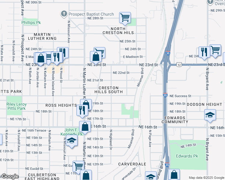 map of restaurants, bars, coffee shops, grocery stores, and more near in Oklahoma City