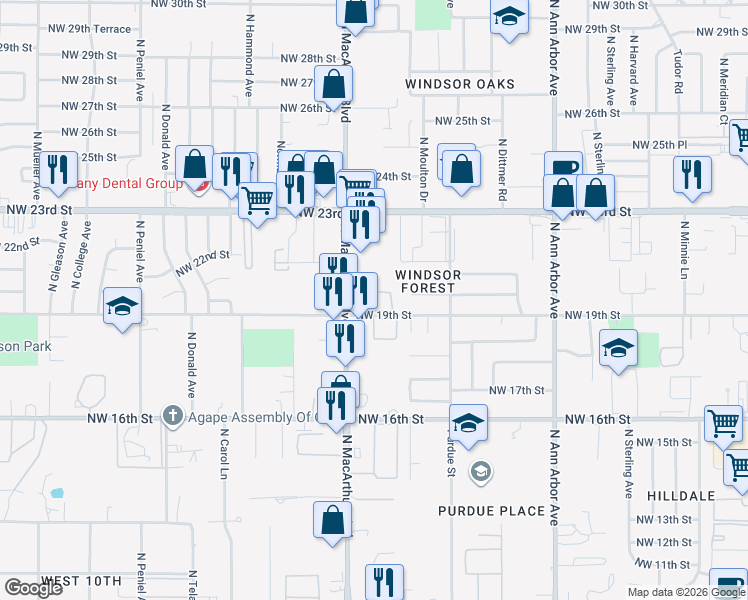 map of restaurants, bars, coffee shops, grocery stores, and more near in Oklahoma City