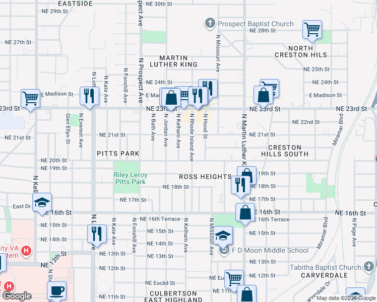 map of restaurants, bars, coffee shops, grocery stores, and more near 2112 North Kelham Avenue in Oklahoma City