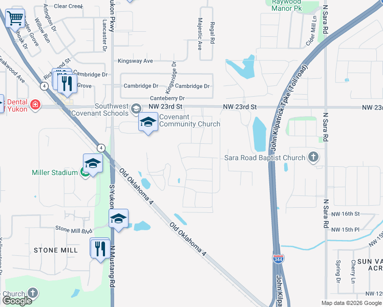 map of restaurants, bars, coffee shops, grocery stores, and more near 11036 Northwest 20th Street in Yukon