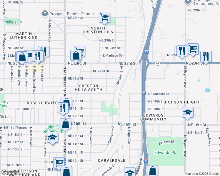 map of restaurants, bars, coffee shops, grocery stores, and more near 2308 Hardin Drive in Oklahoma City