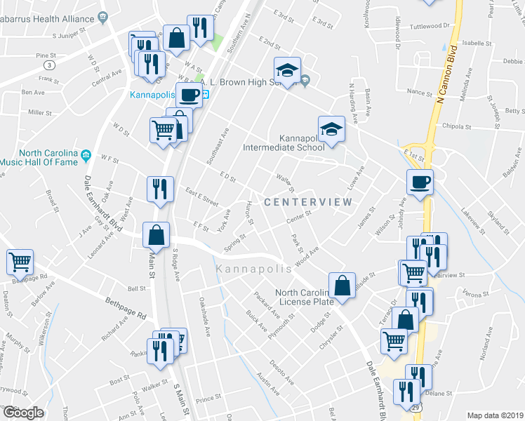 map of restaurants, bars, coffee shops, grocery stores, and more near 510 Old Centergrove Road in Kannapolis