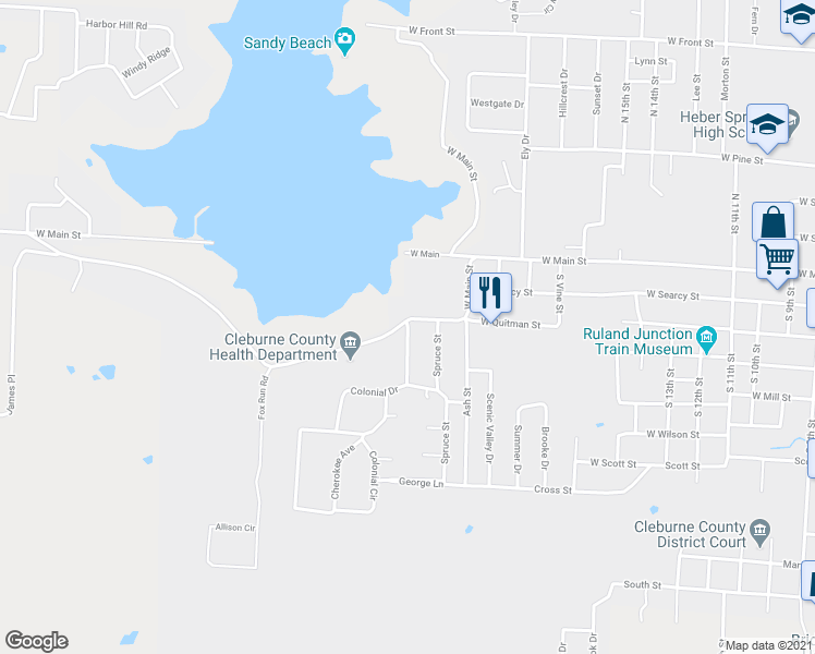 map of restaurants, bars, coffee shops, grocery stores, and more near 317 Colonial Drive in Heber Springs