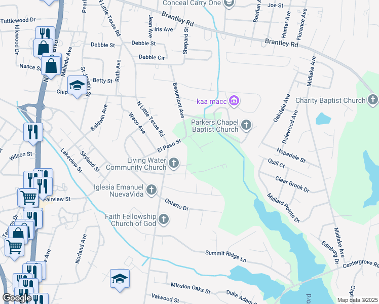 map of restaurants, bars, coffee shops, grocery stores, and more near 1612 Odessa Street in Kannapolis