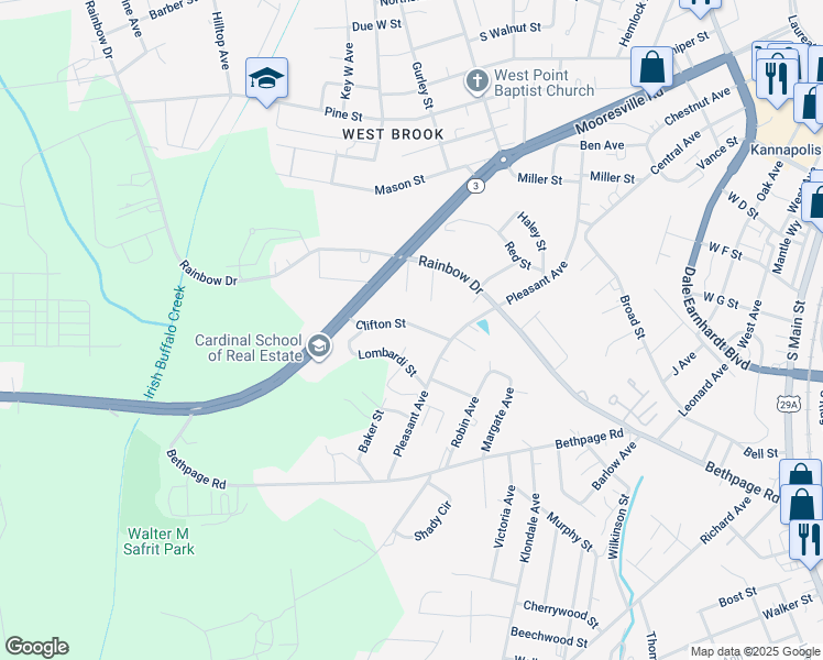 map of restaurants, bars, coffee shops, grocery stores, and more near 1210 Clifton Street in Kannapolis
