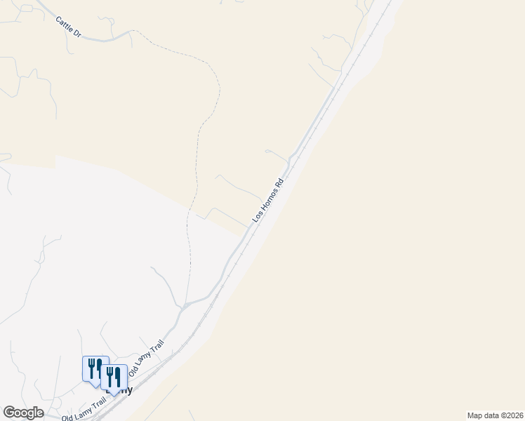 map of restaurants, bars, coffee shops, grocery stores, and more near 65-67 Los Hornos Road in Lamy