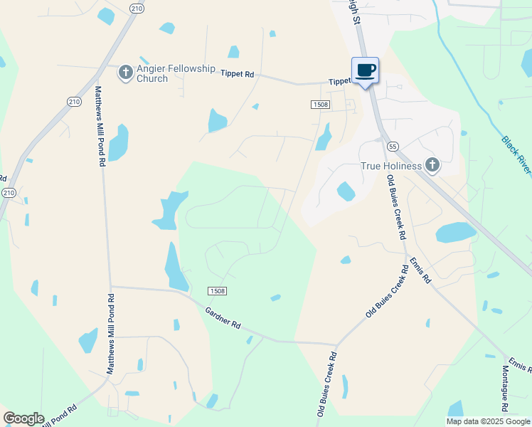 map of restaurants, bars, coffee shops, grocery stores, and more near 89 Willow Cameron Way in Angier