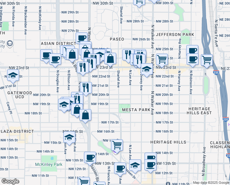 map of restaurants, bars, coffee shops, grocery stores, and more near 822 Northwest 20th Street in Oklahoma City