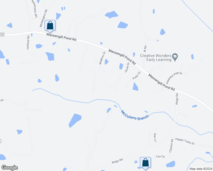 map of restaurants, bars, coffee shops, grocery stores, and more near 332 Jared Drive in Angier