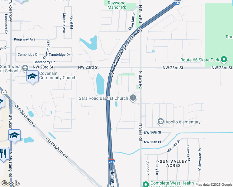 map of restaurants, bars, coffee shops, grocery stores, and more near 2024 Sara Vista Drive in Yukon