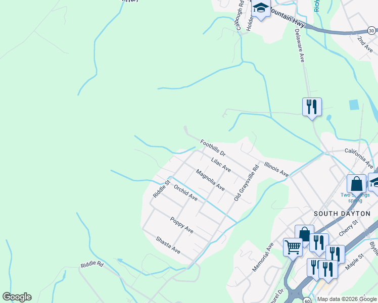 map of restaurants, bars, coffee shops, grocery stores, and more near 159 Riddle Street in Dayton