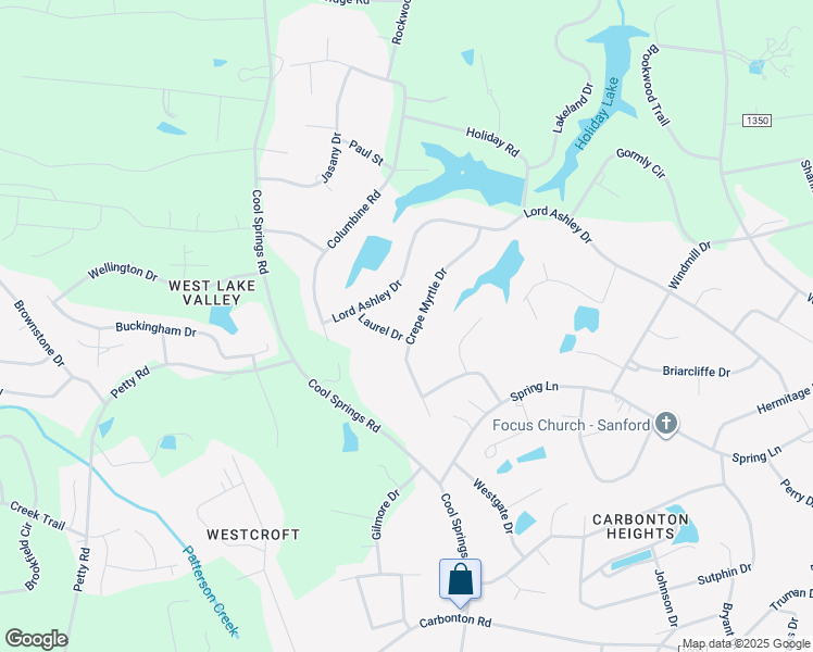 map of restaurants, bars, coffee shops, grocery stores, and more near 1603 Crepe Myrtle Drive in Sanford