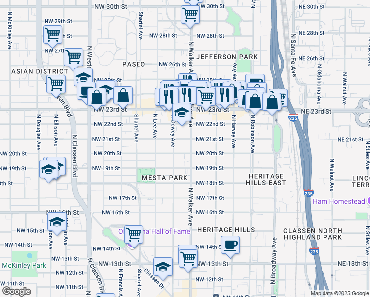 map of restaurants, bars, coffee shops, grocery stores, and more near 442 Northwest 20th Street in Oklahoma City